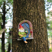 Load image into Gallery viewer, Funny Garden Accessories Santa Gnome Drinking on Window Statue - Weatherproof Outdoor Garden Tree Decor for Yard, Lawn, Porch - Hanging Tree Wall Decoration -Gift for Men, Women, Gnome Lovers