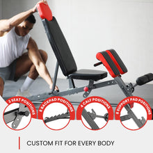 Load image into Gallery viewer, Finer Form Multi-Functional FID Weight Bench for Full All-in-One Body Workout – Hyper Back Extension, Roman Chair, Adjustable Ab Sit up Bench, Incline Decline Bench, Flat Bench
