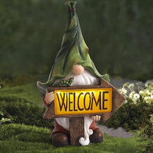 Load image into Gallery viewer, Solar Powered Resin Gnome Statue with Welcome Sign, 13" Weather-Resistant Outdoor Garden Decoration, Light Sensor LED Lamp, Waterproof Lawn, Porch & Patio Decor