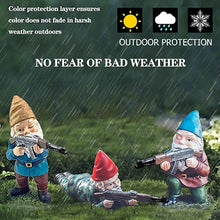 Load image into Gallery viewer, GAZETSZ Garden Gnomes, 4.5inch Gnome Statues, Military Gnome with Gun, Funny Army Gnomes Decorations for Yard, Indoor Outdoor Halloween Christmas Thanksgiving Gifts (Red+Yellow+Blue)