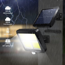 Load image into Gallery viewer, Jorft Solar Wall Lights, COB Motion Sensor Outdoor Security Lights 3 Lighting Modes Dimmable Solar Powered Waterproof Lamp with 16.5ft Cable for Outside Garden Garage Shed Walkway Use
