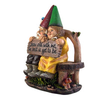 Load image into Gallery viewer, MOSKILA Sitting Gnome Couple Garden Statue 11.5 Inch Multicolored Resin Rustic Gnome Statue