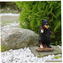 Load image into Gallery viewer, PiniceCore Black Bear Eating Gnomes Funny Statue Resin Ornaments Decoration Indoor Outdoor Garden Lawn Patio