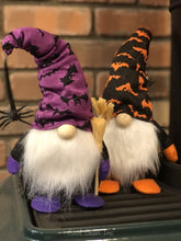 Load image into Gallery viewer, Halloween Gnome 2 Pack | Cute Handmade Orange and Purple Figure with Wooden Broom to Make Family Smile | 10 Inches Tall | Funny Modern Halloween Decoration to Bring Autumn Cheer by Cool Bean Inc