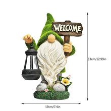 Load image into Gallery viewer, Garden Gnome Statue Outdoor Decor Large Flocked Resin Gnome Figurine with Solar Light Holding Lantern Welcome Sign Garden Yard Decorations Dwarf Sculpture for Outside Patio Porch Lawn Decor