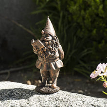 Load image into Gallery viewer, Happy Garden Gnome Bronze Finish Resin Figurine (Reader)