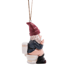 Load image into Gallery viewer, Naughty Gnome on a Toilet Christmas Ornament, Holiday Decoration, Funny White Elephant Gift, Unique Festive Gnome Decor, 3.25 Inches