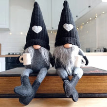 Load image into Gallery viewer, JstDoit 2 Pcs Gonk Gnomes Plush Bar Decor, Handmade Swedish Tomte Gnomes Gifts Farmhouse Scandinavian Figurine for Home Kitchen Coffee Station Table Shelf Decor (Black)