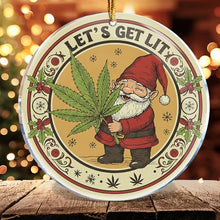 Load image into Gallery viewer, Christmas Ornaments Decorations - 3.6 in Acrylic Two Sided Printing (Let's Get Lit Gnome Weed Leaf 2 - Cannabis Leaf and Gnome Smoking Friend Gifts Ideas)