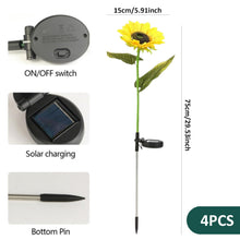 Load image into Gallery viewer, Pesoncarl 4 Packs Sunflower Solar Lights Outdoor Lifelike Solar Sunflowers IP44 Waterproof Solar Garden Lights Auto On/Off Solar Stake Lights for Yard Pathway Garden Sunflower Decor Pathway Lighting