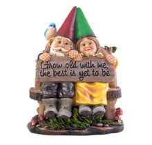 Load image into Gallery viewer, MOSKILA Sitting Gnome Couple Garden Statue 11.5 Inch Multicolored Resin Rustic Gnome Statue