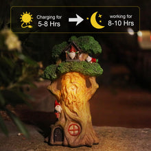 Load image into Gallery viewer, Ovewios Garden Gnome Statues with Solar Lights - 12.8 Inches Tall Resin Treehouse Figurine wtih Gnomes, Fairy House Lawn Ornaments for Outdoor Patio Yard Decoration