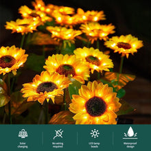 Load image into Gallery viewer, Pesoncarl 4 Packs Sunflower Solar Lights Outdoor Lifelike Solar Sunflowers IP44 Waterproof Solar Garden Lights Auto On/Off Solar Stake Lights for Yard Pathway Garden Sunflower Decor Pathway Lighting