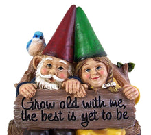 Load image into Gallery viewer, MOSKILA Sitting Gnome Couple Garden Statue 11.5 Inch Multicolored Resin Rustic Gnome Statue