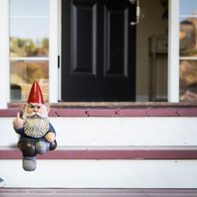Load image into Gallery viewer, Candy Creations On Cloud 9 Grumpy Seated Garden Gnome Giving Middle Finger, Funny Angry Lawn Dwarf, Indoor or Outdoor Unique Decor