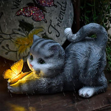 Load image into Gallery viewer, Tuzsocr Solar Powered Cat Statue,Butterfly Solar Lights for Outdoor,Decorative Animal Figurine for Garden,Waterproof Resin Sculpture,LED Lighting,for Lawn,Terrace (Style 1)