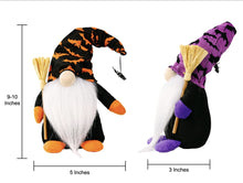Load image into Gallery viewer, Halloween Gnome 2 Pack | Cute Handmade Orange and Purple Figure with Wooden Broom to Make Family Smile | 10 Inches Tall | Funny Modern Halloween Decoration to Bring Autumn Cheer by Cool Bean Inc