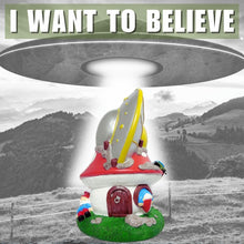 Load image into Gallery viewer, Gnometastic Gnomes - UFO Gnome, 8.85in, Mushroom House Garden Gnomes with Alien UFO Crash Landing - Funny Garden Gnomes Decorations for Yard and Outdoor Lawn Ornament and Fairy Garden Accessories