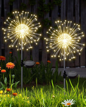Load image into Gallery viewer, KALAHOL Solar Firework Lights 180 LED 2 Pack, 8 Modes Solar Lights Outdoor Garden IP65 Waterproof, Decoration for Pathway Flowerbed Party Ornaments Yard(Warm White)