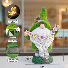 Load image into Gallery viewer, Garden Flocked Gnomes Decor for Yard - Artificial Green Moss Gnome Statue with Solar Light, Dwarf Sculpture for Outdoor Patio Porch Lawn Decor, Spring Decorations for Home