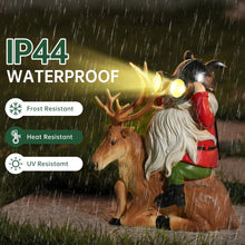 Load image into Gallery viewer, VChymm Garden Gnome Statues Resin Gnome Sitting On Deer Statues Solar Lights Outdoor Telescope Gnome Gifts for Yard, Patio Decor Gift (Deer Gnome)