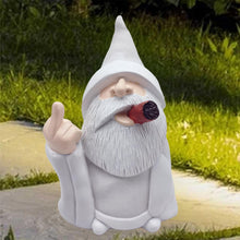 Load image into Gallery viewer, MINICAR 8'' H Funny Middle Finger Gnomes Statues Outdoor Decor, Naughty Smoking Wizard Sculptures Garden Yard Lawn Decorations, Unique Paintable Gifts