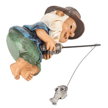 Load image into Gallery viewer, Fishing Gnome Sitter Statue, Fishing Gnome Garden Statue Outdoor Lawn Garden Gnome Statue Decoration Figure Gnome Fishing for Pond Lawn Yard Decorations