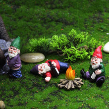 Load image into Gallery viewer, REOVE 4pcs Gnomes Statue Miniature Garden Decoration Ornament Fairy Garden Accessories Collectible Outdoor Micro Landscape Decoration Set Gnome-Drunk Gnome Kit for Gift House Yard Lawn Patio