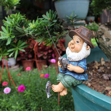 Load image into Gallery viewer, Fishing Man Garden Statue 4.5 x 7 x 10cm - Resin Detachable Gnome Ornament for Flower Planter, Lawn Sculptures Decoration - Backyard Patio Decor