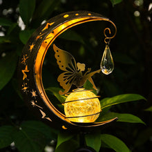 Load image into Gallery viewer, LOVERUIS Solar Garden Lights Outdoor Fairy Moon Lamp Waterproof Moon Garden Solar Light with Crackle Glass Ball LED Stake Lights Angel Decorative for Grave Balcony Lawn Patio Pathway (Fairy)