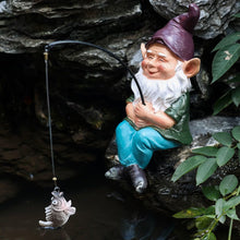 Load image into Gallery viewer, GARDEN WHISPER Fishing Gnome Statue, Outdoor Garden Decor, Earth Tones, 4.3"W x 4"D x 9.1"H, 1.1lbs, Unique Design, Hand Painted Antique Finish, Weather Resistant