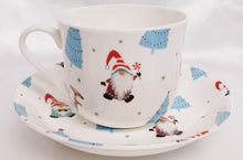 Load image into Gallery viewer, Rainbow Decors North Pole Gnomes Cup & Saucer Jumbo 425 ml 15oz Breakfast Fine Bone China Large Gonks Hand Decorated UK