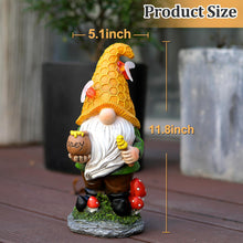 Load image into Gallery viewer, VChymm Flocked Garden Gnome Statue with Solar LED Light, Large Funny Fairy Gnomes Figurines with Solar Lantern, Outdoor Fall Decorations for Yard Lawn