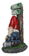 Load image into Gallery viewer, Ebros Gift Whimsical Carefree Gypsy Life Mr Gnome Dwarf Stoner Smoking Rolled Stash Sitting by Crossroads Stoner Ave and Baked St Figurine Fantasy Gnomes Fairy Garden Home Decor