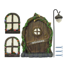 Load image into Gallery viewer, Zreneyfex Fairy Garden Accessories Yard Garden Sculpture Decoration Gnome Home Window and Door with lamp Decoration for Trees