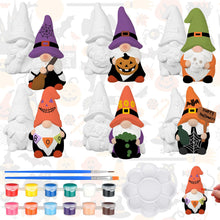Load image into Gallery viewer, CroBlissful 6 Sets Paint Your Own Ceramic Gnome Statues Ready to Paint Ceramics Paintable Gnome Figurines Unpainted Plaster Arts and Crafts with Brush Palette Paint for Adults (Halloween)