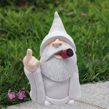 Load image into Gallery viewer, MINICAR 8'' H Funny Middle Finger Gnomes Statues Outdoor Decor, Naughty Smoking Wizard Sculptures Garden Yard Lawn Decorations, Unique Paintable Gifts