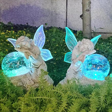 Load image into Gallery viewer, RATUEJIA Solar Garden Statues Fairy,Outdoor Statue with Glass Ball Solar Lights Waterproof Resin Yard Art Sculpture Decoration for Patio, Lawn, Balcony, Mother's Day, Housewarming Gift