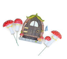 Load image into Gallery viewer, Cliocoo Fairy Door and Mushrooms for Trees, Glow in the Dark Gnome Home Door, Garden Tree Decor Kit with Adorable Mushrooms (Mushroom Fairy Door)