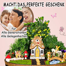 Load image into Gallery viewer, Resin Fairy Garden Set, Glow in the Dark Garden Accessories, 18 cm Fairy House with Hinged Door and Solar LED Light, Luminous Stones, Fairy with Unicorn,