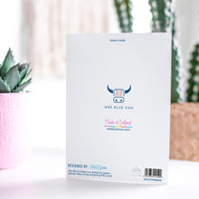 Load image into Gallery viewer, Wee Blue Coo Greeting Card Modern Folk Art Garden Gnome Vibrant Colourful Blank For Him Or Her Art Xmas Christmas Card