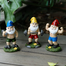 Load image into Gallery viewer, Funny Workout Garden Gnomes Statues, 3pcs 15.5cm Outdoor Funny The Muscular, Barbell and Dumbbell Gnomes Decorations Set for Yard, Lawn, Patio (Workout Gnomes Set)