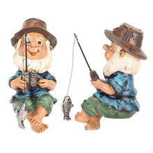 Load image into Gallery viewer, LEEZAD Fishing Gnome Sitter Statue, Gravel and Resin Casting Decorations, Interesting Seated Fishing Gnome Statue for Indoor/Outdoor Pond, Garden Patio