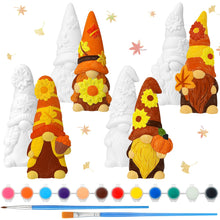 Load image into Gallery viewer, Barydat 4 Pcs Fall Gnome Ceramic to Paint Kit 5 Inch Ready to Paint Your Own Ceramic Gnome Statues Thanksgiving DIY Unpainted Ceramic Gnome to Paint Ceramic Crafts with Paint Strips Brush for Adults