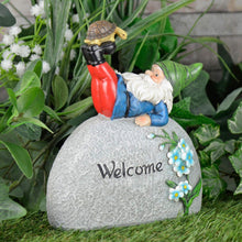 Load image into Gallery viewer, Garden Gnome Welcome Pebble Ornament Novelty Resin Decoration Outdoor - Green Hat