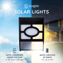 Load image into Gallery viewer, CUQOO Outdoor Solar Lights 8 Pack - Warm White, Waterproof LED Solar-Powered Lights with Advanced Technology, Rechargeable Panel, Easy Installation & Energy-Saving for Gardens, Patios & Fences