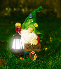 Load image into Gallery viewer, G&H Decor - Solar Gnome Decoration - Hand Painted Garden Gnome Solar with Amazing Detail - Funny Resin Solar Gnomes Garden Figurines for Outdoor - Gnome Solar Lights with Welcome Sign (Lantern)
