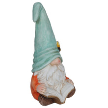 Load image into Gallery viewer, Alpine Corporation MCC844 Indoor/Outdoor Gnome Reading a Book Garden Statue, Charming Gnome Statue with Hat, 20" H, Turquoise