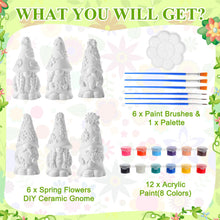 Load image into Gallery viewer, Arrowbash 6 Pcs Spring Ceramics to Paint Ready to Paint Your Own Gnome Statues 5.12 Floral Theme Paintable Figurines DIY Unpainted Sunflowers Ceramics Plaster Crafts Kit with Brush Palette Paint