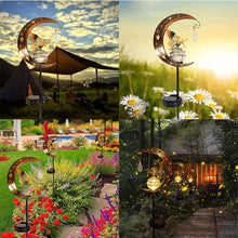Load image into Gallery viewer, BomKra Solar Garden Ornaments Outdoor Fairy Solar Light Moon Star Crackle Glass Ball Stake Metal Lights Decorative Waterproof Warm White LED for Garden Pathway Lawn Patio Grave (A)